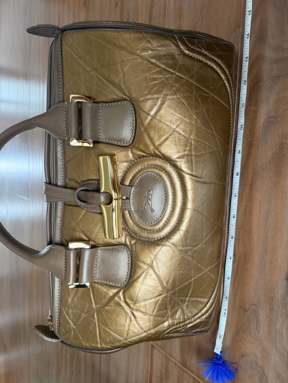 Longchamp Le Roseau Metallic Bronze Satchel Bag Made in France - Picture 10 of 12